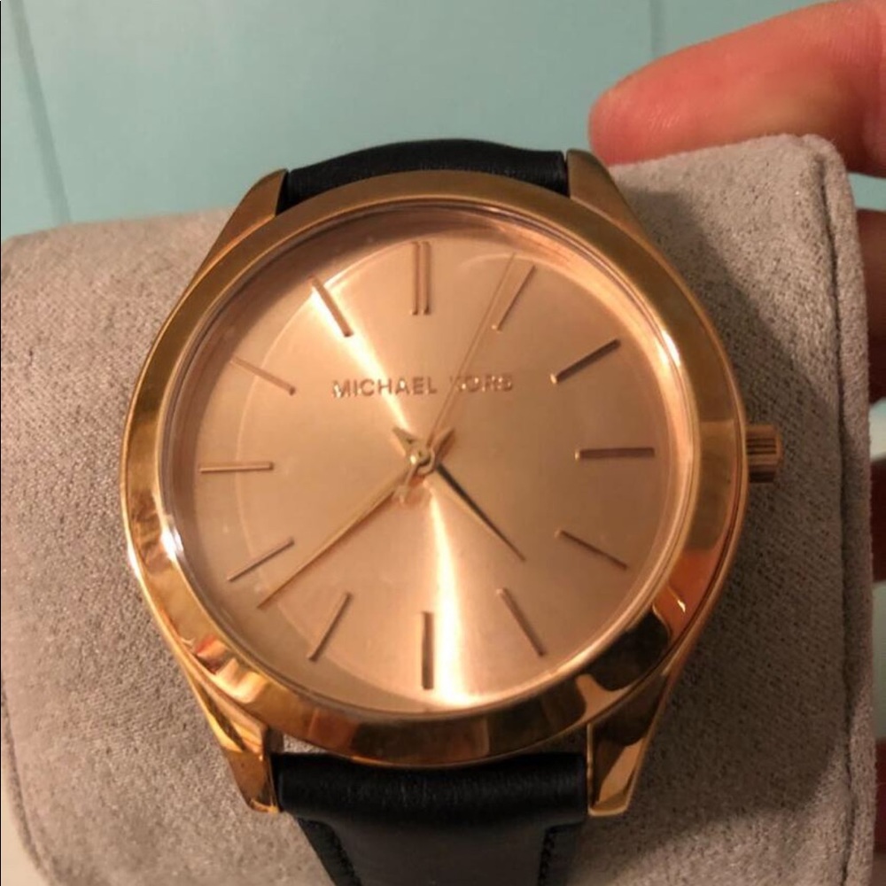 Michael Kors Rose Gold/Blue leather band watch